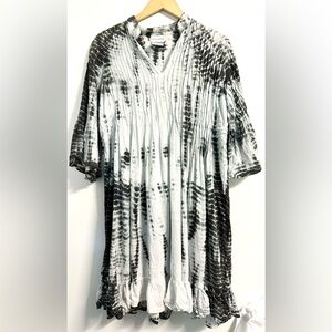 Soft Surroundings Tie Dye Boho Midi Dress M | Black White Resort